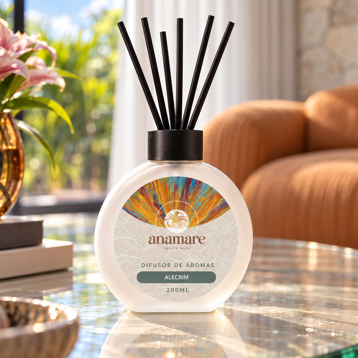 Difusor de Aromas Anamare 200 mL Alecrim, de perto, com varetas pretas