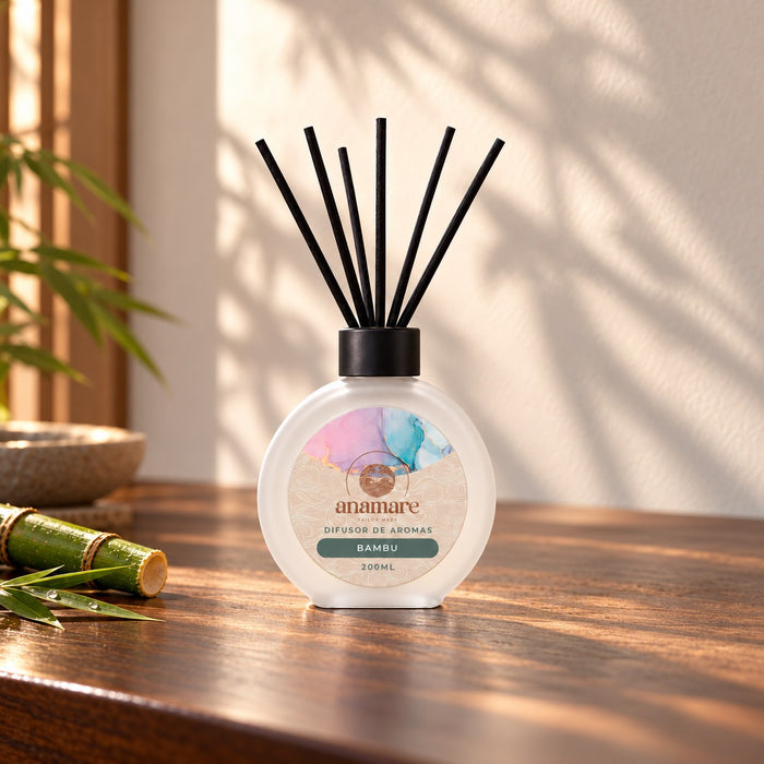 Difusor de Aromas Bambu 200 mL, frasco de vidro fosco com varetas pretas