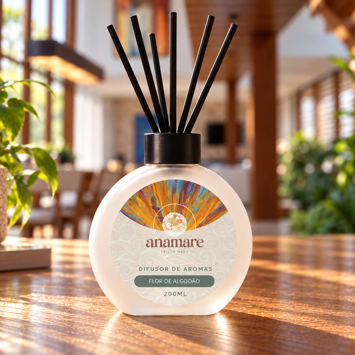 Difusor de Aromas Anamare 200 mL Flor de Algodão, de perto, com varetas pretas