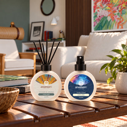 Kit Difusor de Aromas e Home Spray 200 mL Anamare na fragrância Capim Limão, em ambiente de sala
