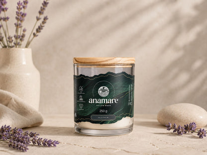 Vela Aromática Alecrim Deux 250 g, pote largo de vidro com dois pavios e tampa de madeira