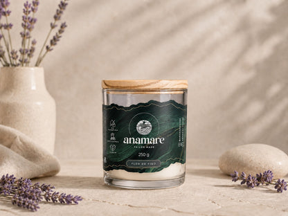 Vela Aromática Flor de Figo Deux 250 g, pote largo de vidro com dois pavios e tampa de madeira